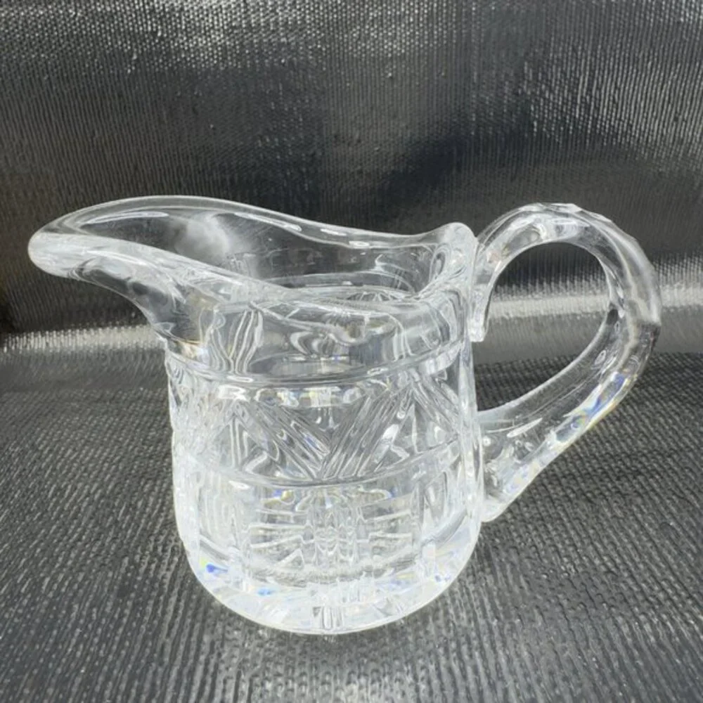 Antique Clear Glass Crystal Small Pitcher‎ Creamer Long Spout Glassware Vintage